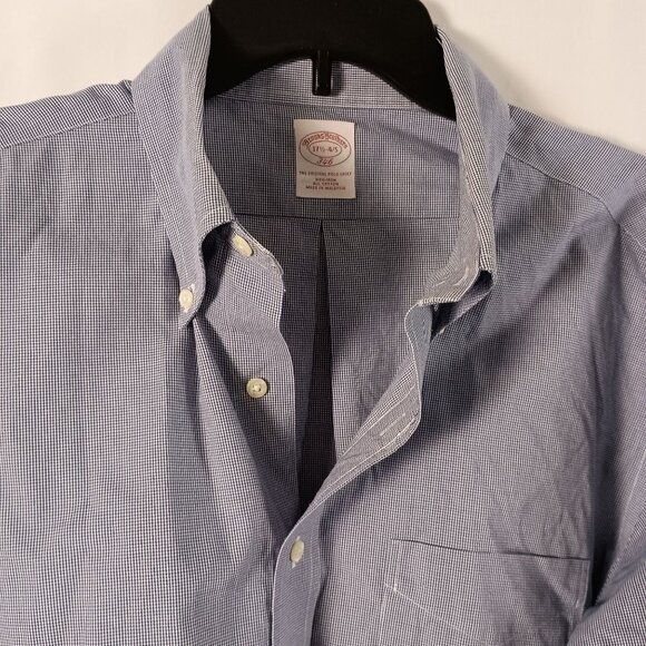 Brooks Brothers 346 Non Iron Blue Micro Check Dress Shirt Mens 17.5 4/5 - Picture 5 of 6